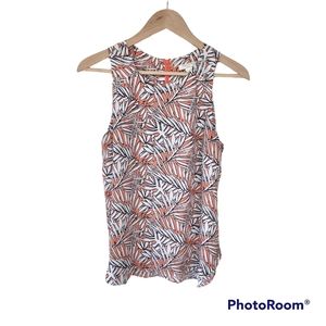 Saint Tropez West Orange White Palm Leaf Tropical Sleeveless Blouse Top Sz S